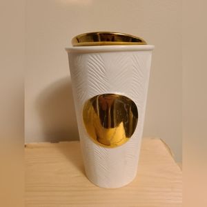 2015 STARBUCKS COLLECTION Ceramic Textured Matte Metallic Gold Dot Tumbler